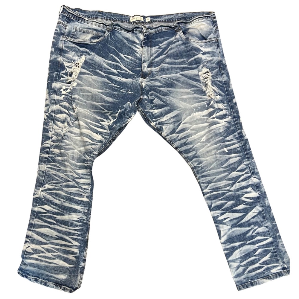 Evolution In Design Mens Distressed Acid Wash Jeans Blue 54x33